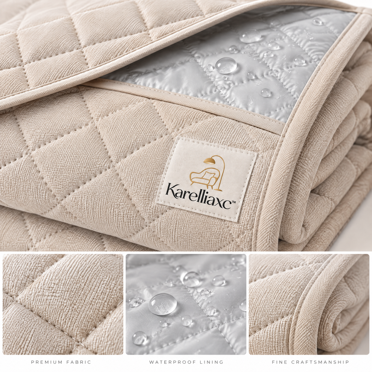 Karelliaxc™ Waterproof Sofa Pad – Quilted Couch Protector with Water-Resistant Inner Layer, Soft Padding & Multi-Purpose Furniture Coverage