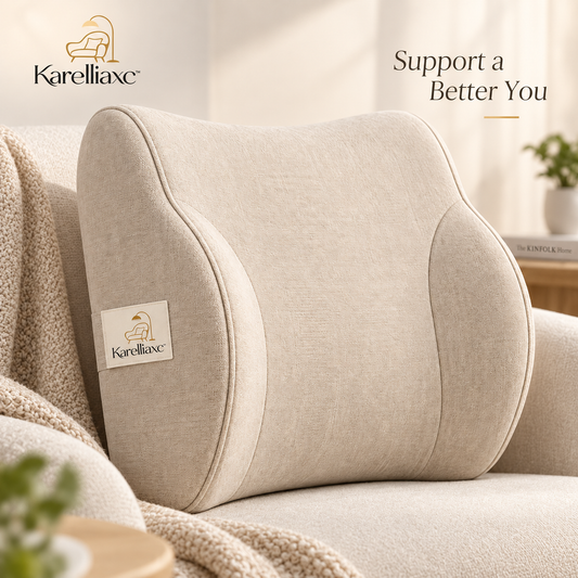 Karelliaxc™ Lumbar Support Cushion – Ergonomic Back Pillow with Side Bolster Support & Soft Upholstered Comfort