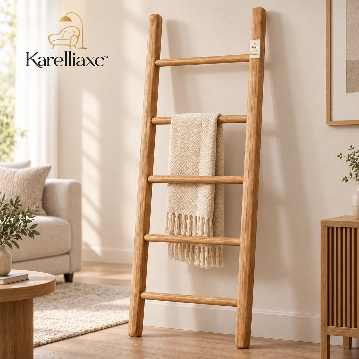 Karelliaxc™ Blanket Ladder – Decorative Wooden Leaning Ladder for Blankets, Throws, Towels & Cozy Home Display