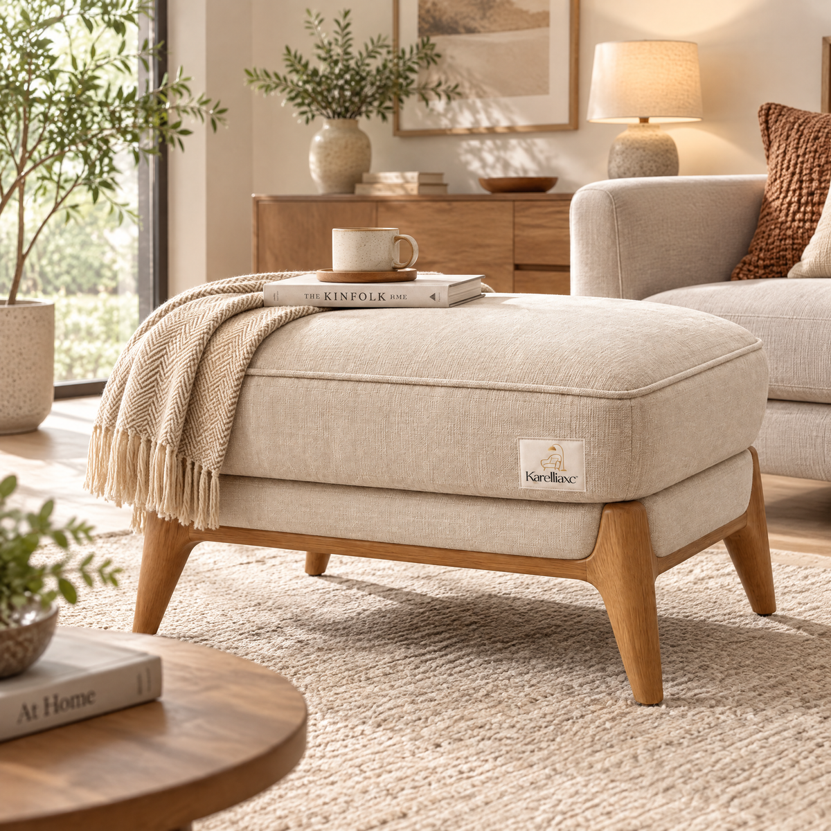 Karelliaxc™ Storage Ottoman – Upholstered Footrest with Hidden Storage, Cushioned Top & Wooden Base