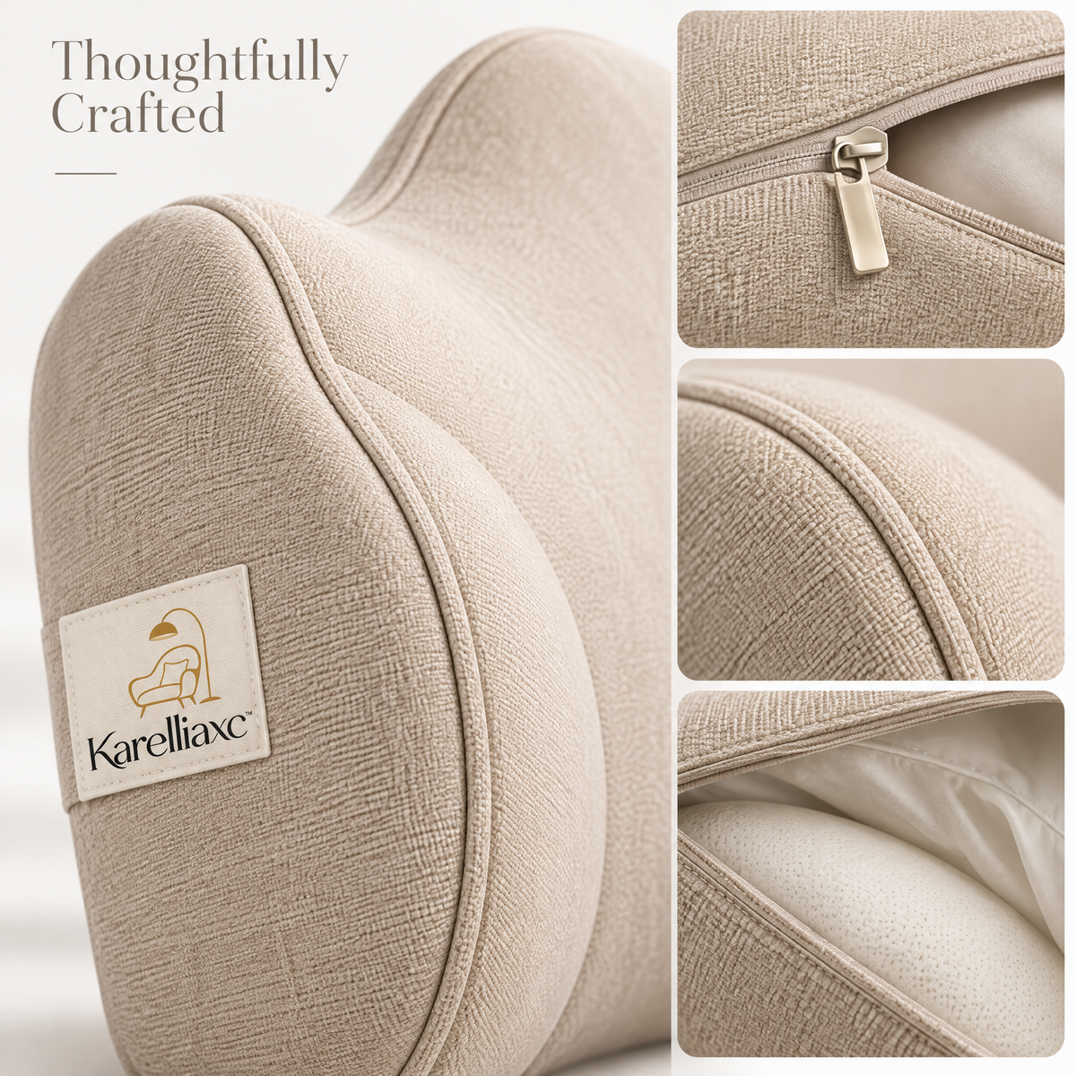 Karelliaxc™ Lumbar Support Cushion – Ergonomic Back Pillow with Side Bolster Support & Soft Upholstered Comfort