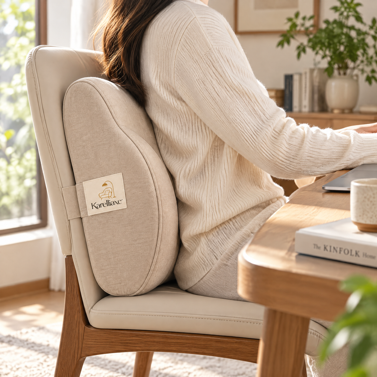 Karelliaxc™ Lumbar Support Cushion – Ergonomic Back Pillow with Side Bolster Support & Soft Upholstered Comfort