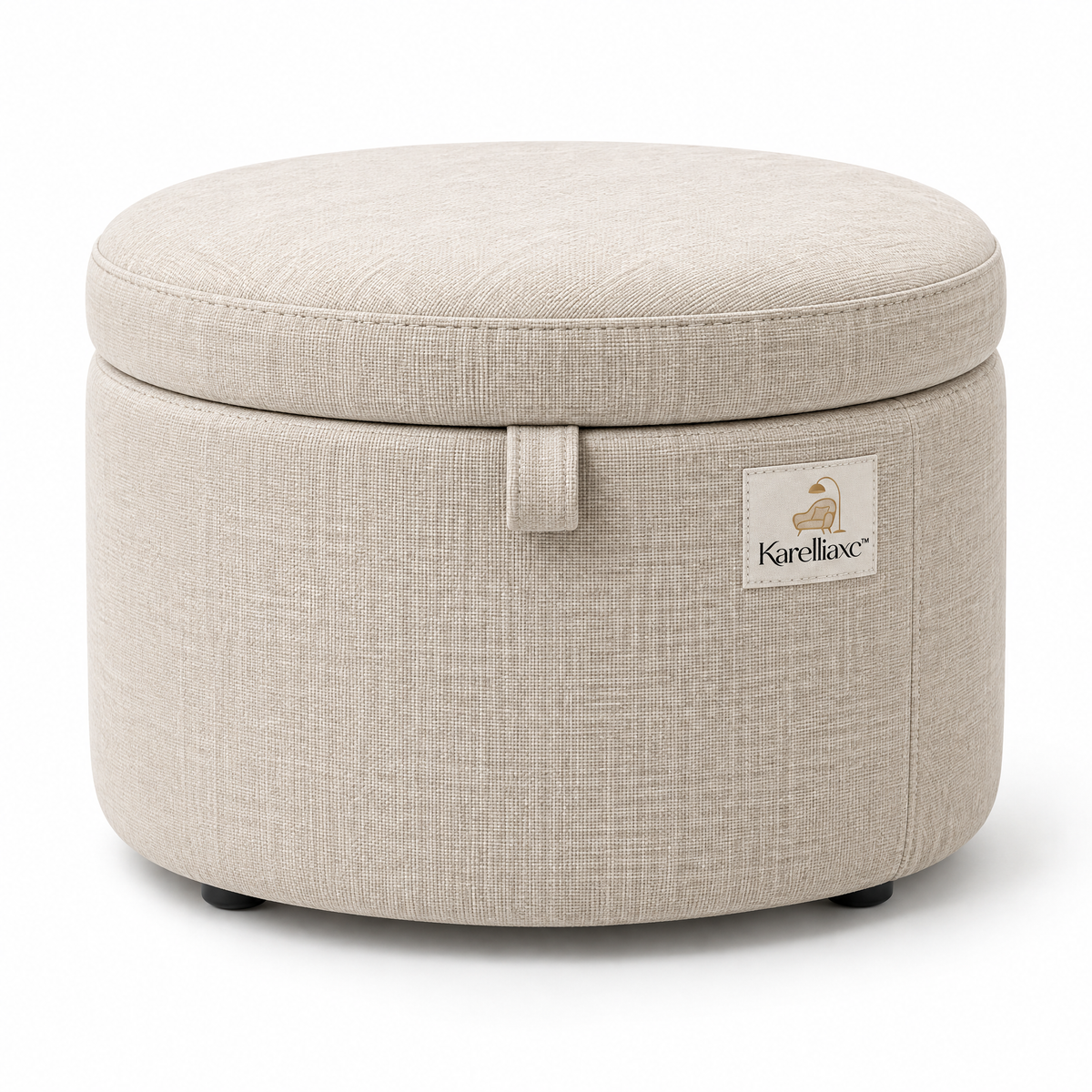 Karelliaxc™ Ottoman Footrest – Upholstered Round Foot Stool with Cushioned Top, Hidden Storage & Cozy Living Room Design