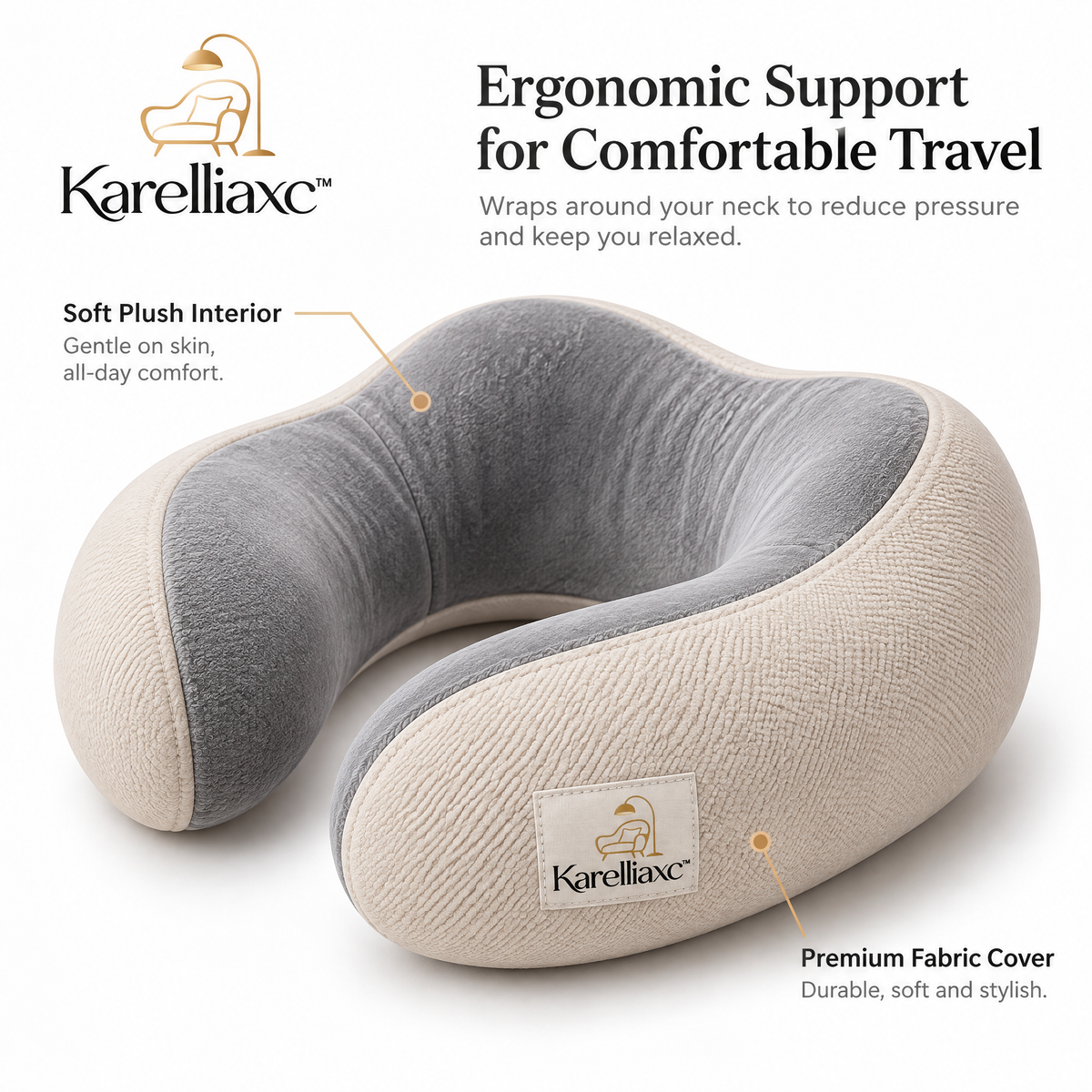 Karelliaxc™ Neck Support Pillow – U-Shaped Cervical Comfort Pillow with Wraparound Support & Soft Plush Interior