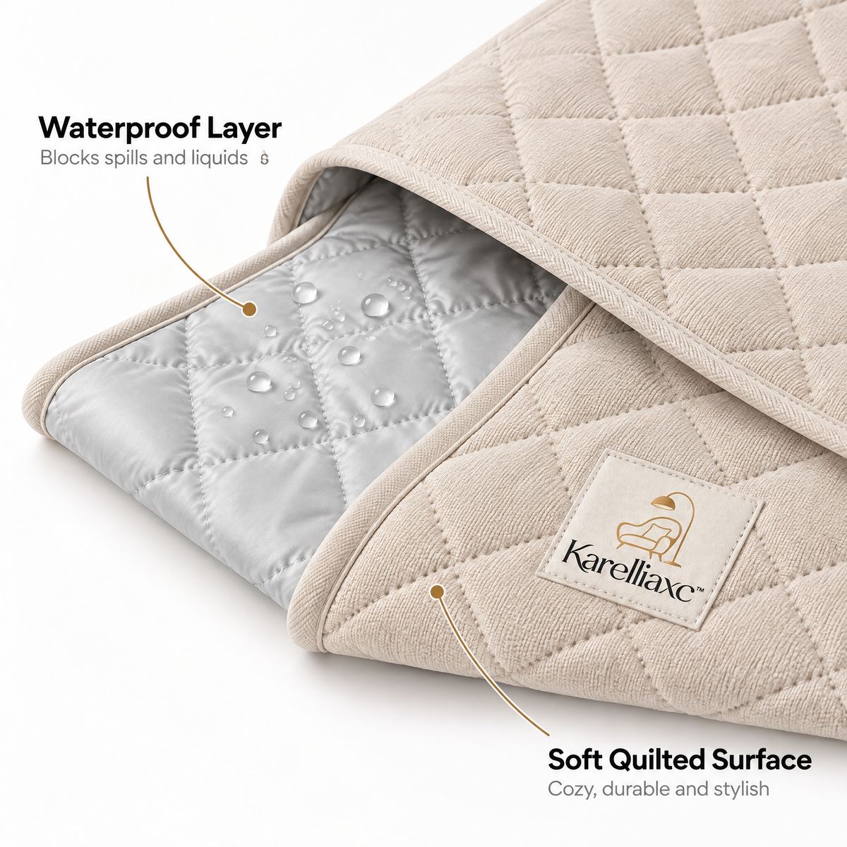 Karelliaxc™ Waterproof Sofa Pad – Quilted Couch Protector with Water-Resistant Inner Layer, Soft Padding & Multi-Purpose Furniture Coverage