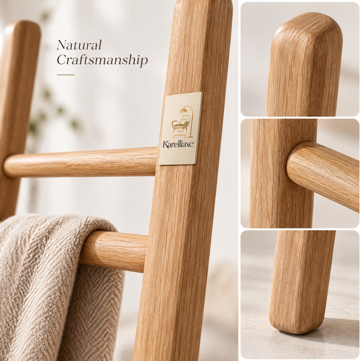 Karelliaxc™ Blanket Ladder – Decorative Wooden Leaning Ladder for Blankets, Throws, Towels & Cozy Home Display